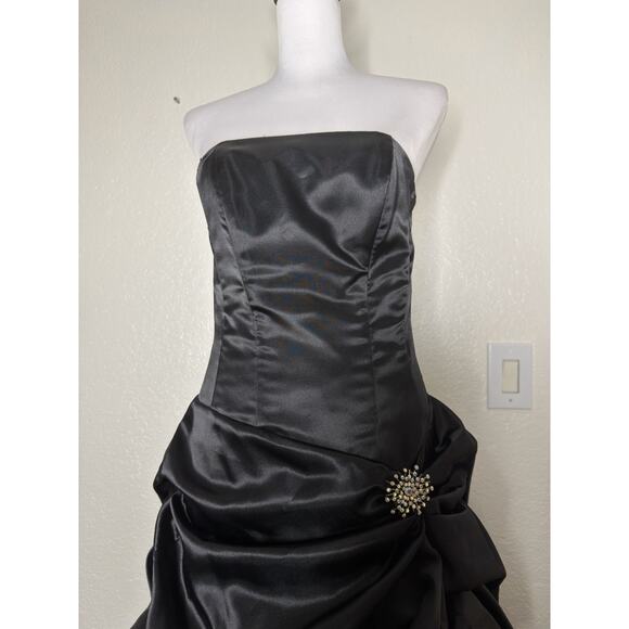 VTG Y2K Jessica McClintock Black Strapless Formal Gown Dress Gothic S/XS Satin - Picture 6 of 15